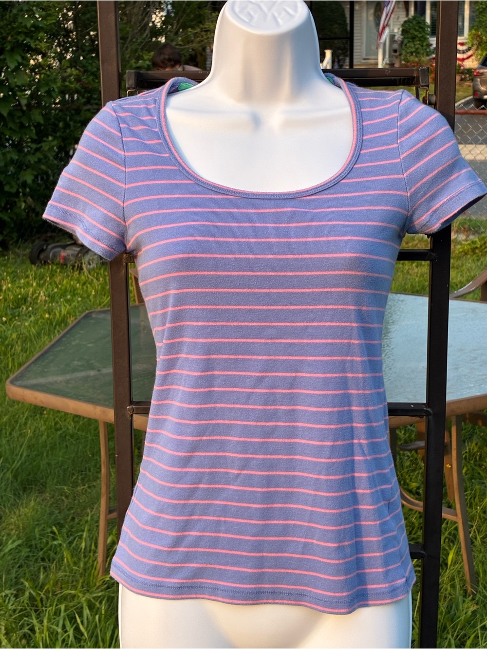 Boden Lavender with Pink Striped Short-Sleeve Tee